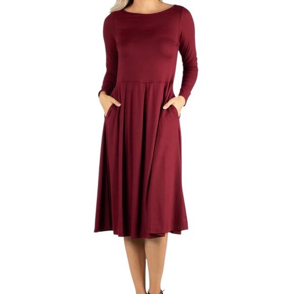 24Seven Women’s Midi Length Fit & Flare Dress Wine Size M - Picture 1 of 3